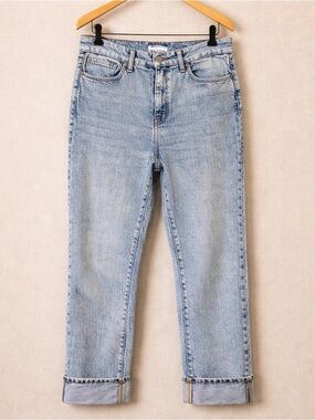 GOOD AMERICAN Straight Jeans Size 6 High Rise Cropped Cuffed Denim
